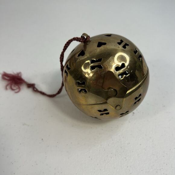 Vtg Brass Friendship Hanging Pierced 3" Potpourri Ball Orb Christmas Ornament - Picture 2 of 9